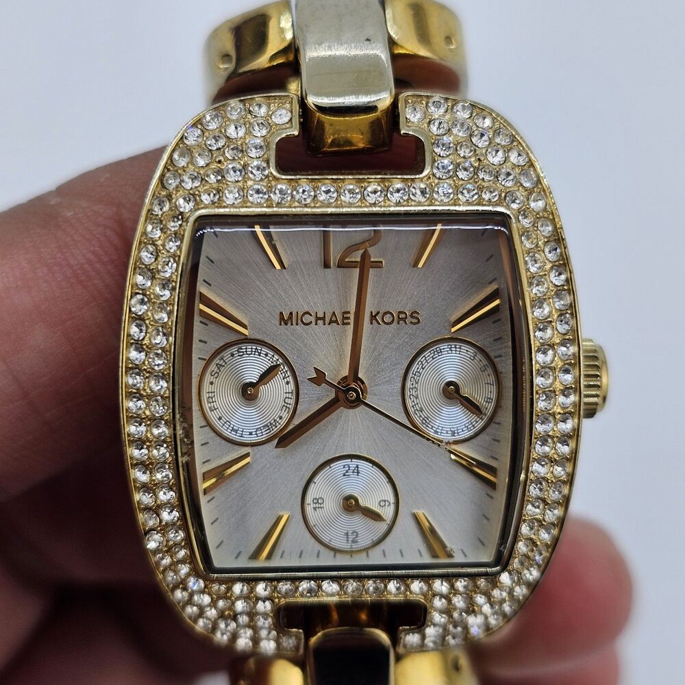 Michael Kors Women Watch 28MM Gray Dial Gold Band 5.75" New Battery HEAVY‎ WATCH - Picture 4 of 12